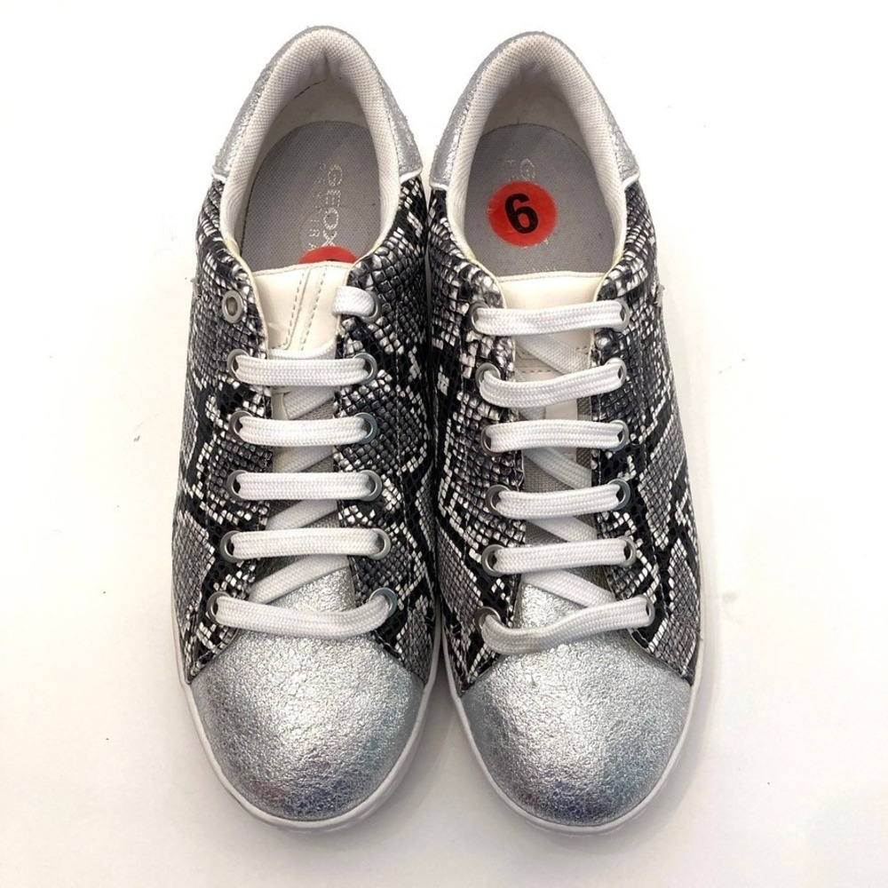 Geox Respira Jaysen Sneakers Black White Snake Print Silver Womens 6 EU 36